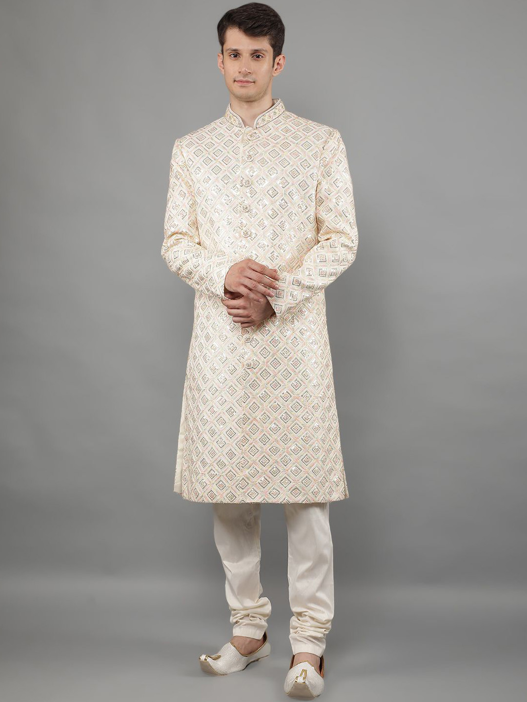 Manish Creations Sequin Embroidered Sherwani Set With Duppata