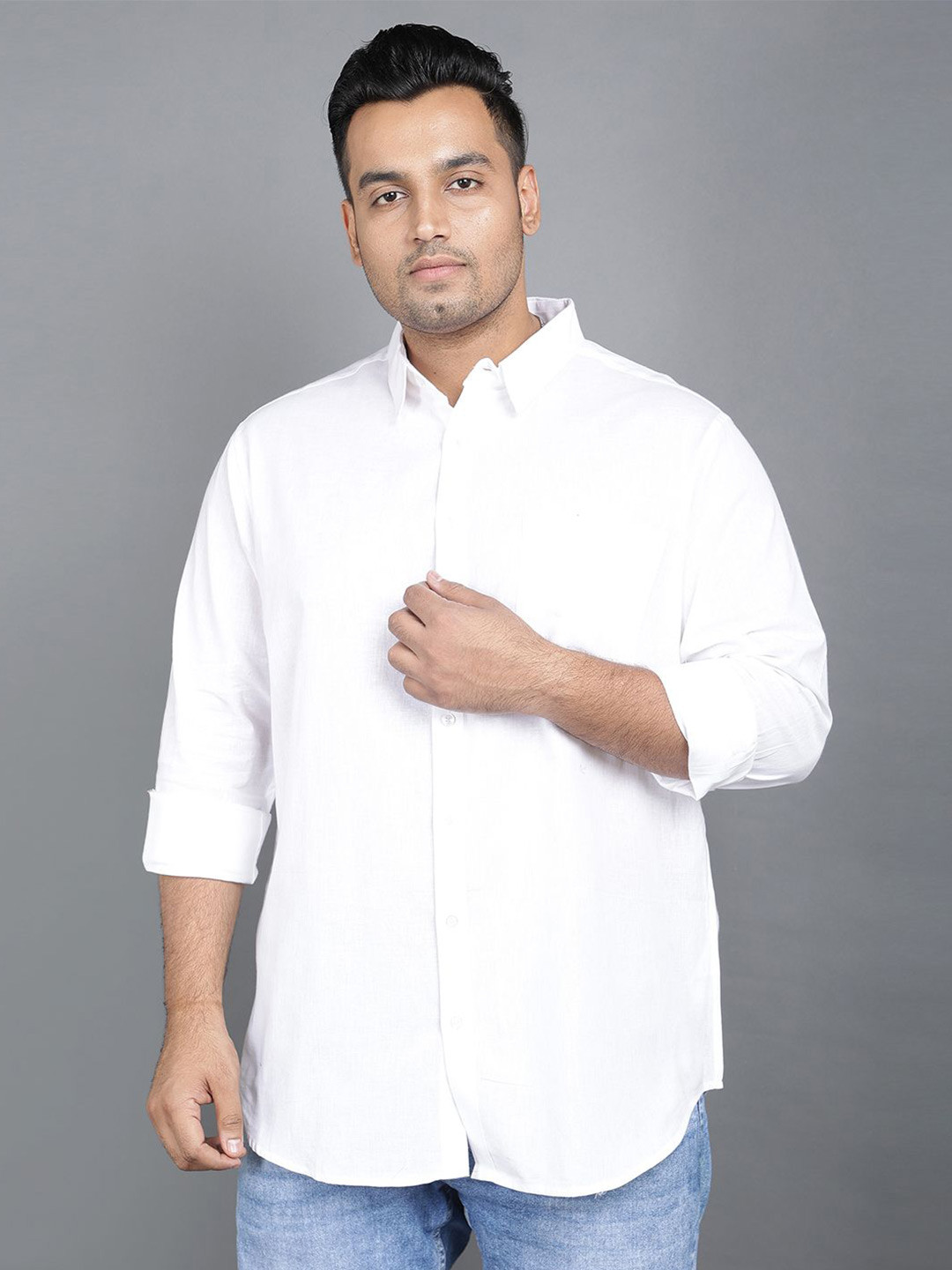 NEON CHILLIE Mens Solid Cotton Linen Spread Collar Full Sleeve Shirt