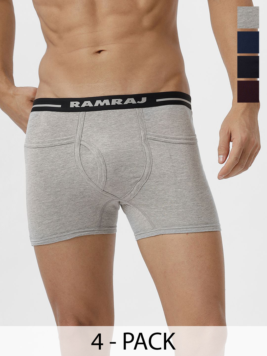 Ramraj Men Pack of 4 Solid Cotton Fine Jersey Target Trunks Plus Size TARGET_NYGMBLGW-4P