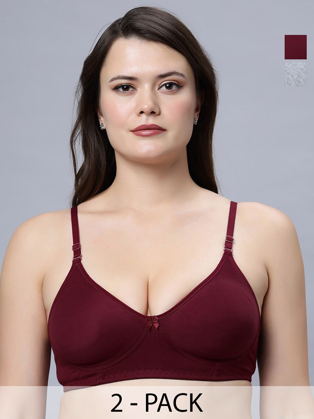 In Care Pack Of 2 Full Coverage Non Padded Cut and Sew Non Wired Pure Cotton T-shirt Bra