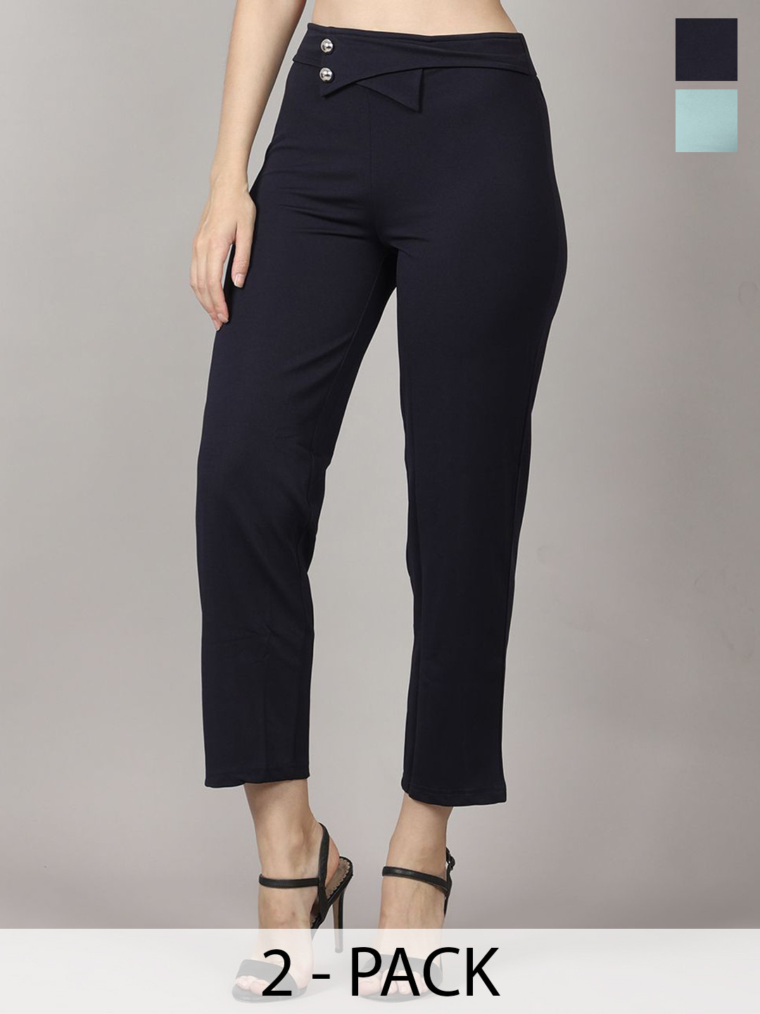 PRIDEWEAR Women Pack of 2 Flap Cigarette Comfort High-Rise Wrinkle Free Trousers