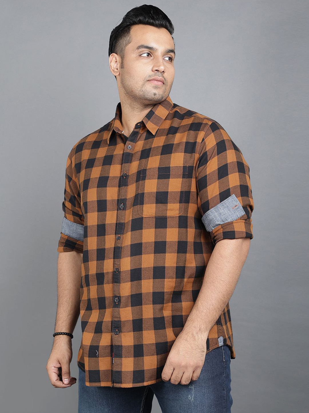 NEON CHILLIE Men Regular Fit Spread Collar Buffalo Checked Cotton Casual Shirt