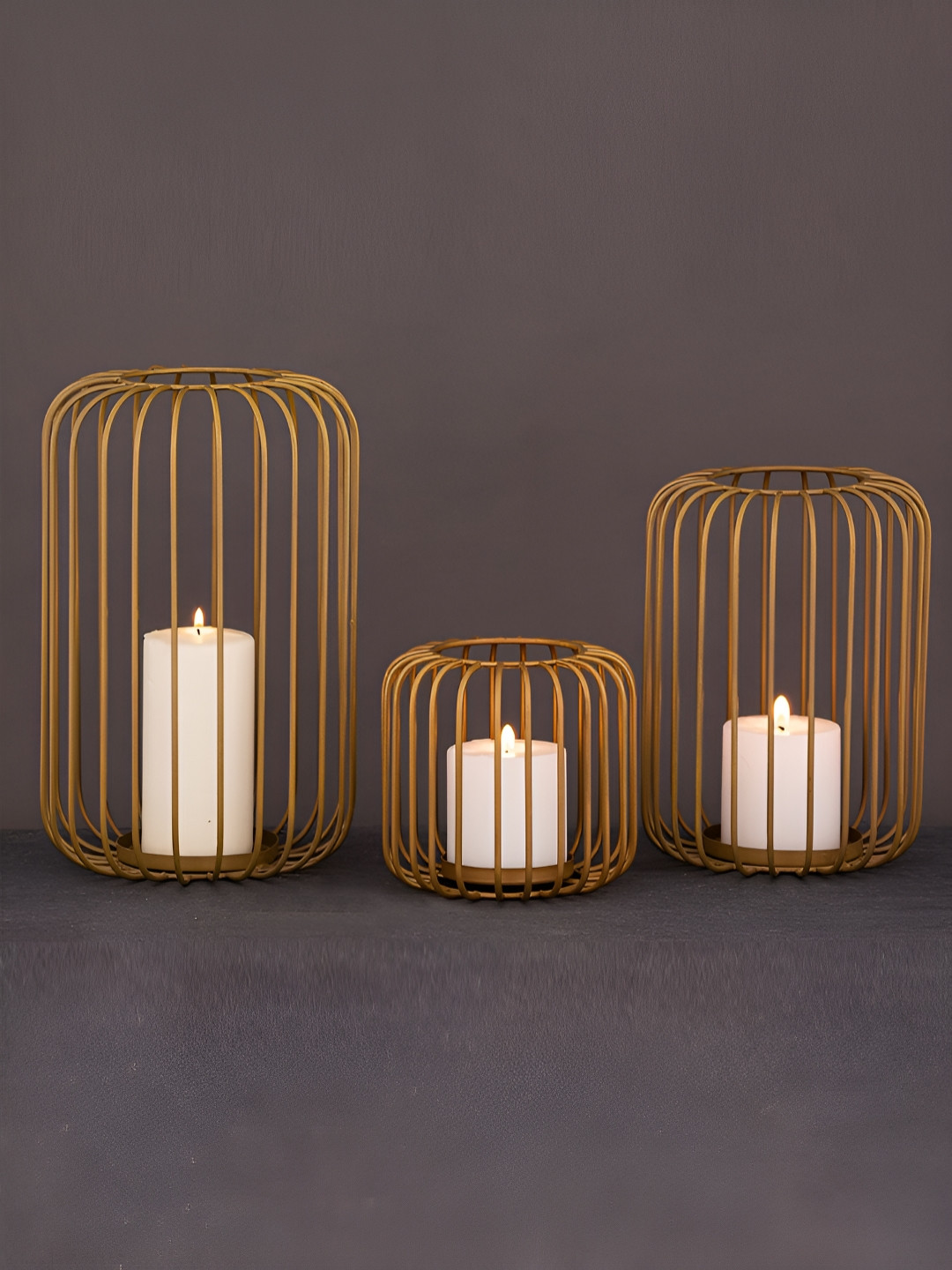 Myntra Elegant Homes Gold-Toned 3 Pieces Dome shaped Candle Holder
