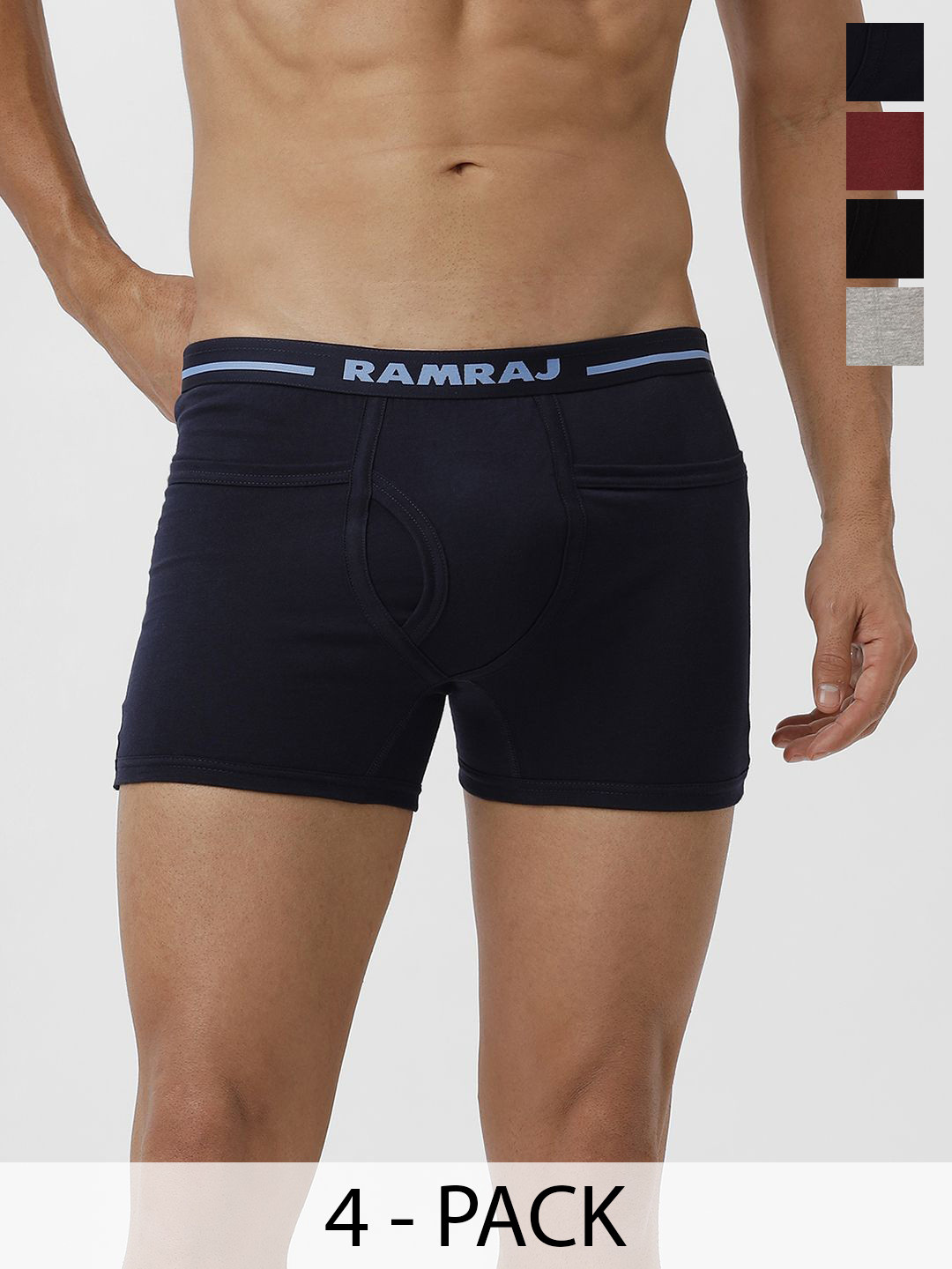 Ramraj Men Pack of 4 Solid Low Rise Cotton Fine Jersey Target Trunks