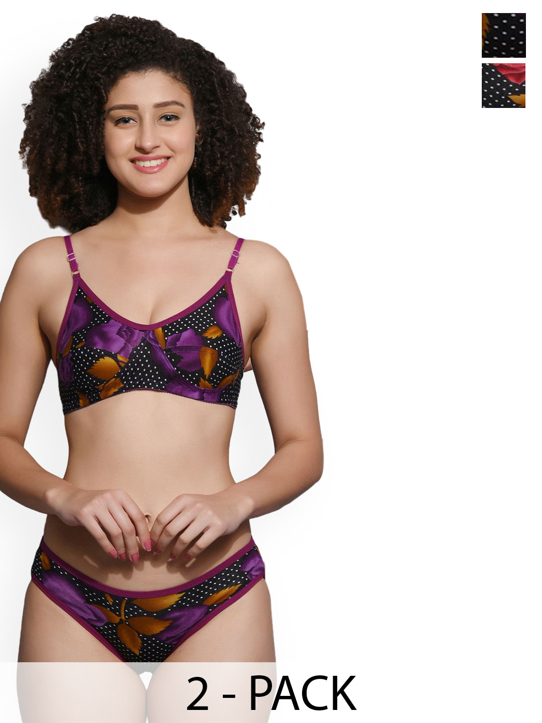 chia fashions Women Pack Of 2 Printed Non Padded Lingerie Set CHIAF-444-PRPL-RED-30B