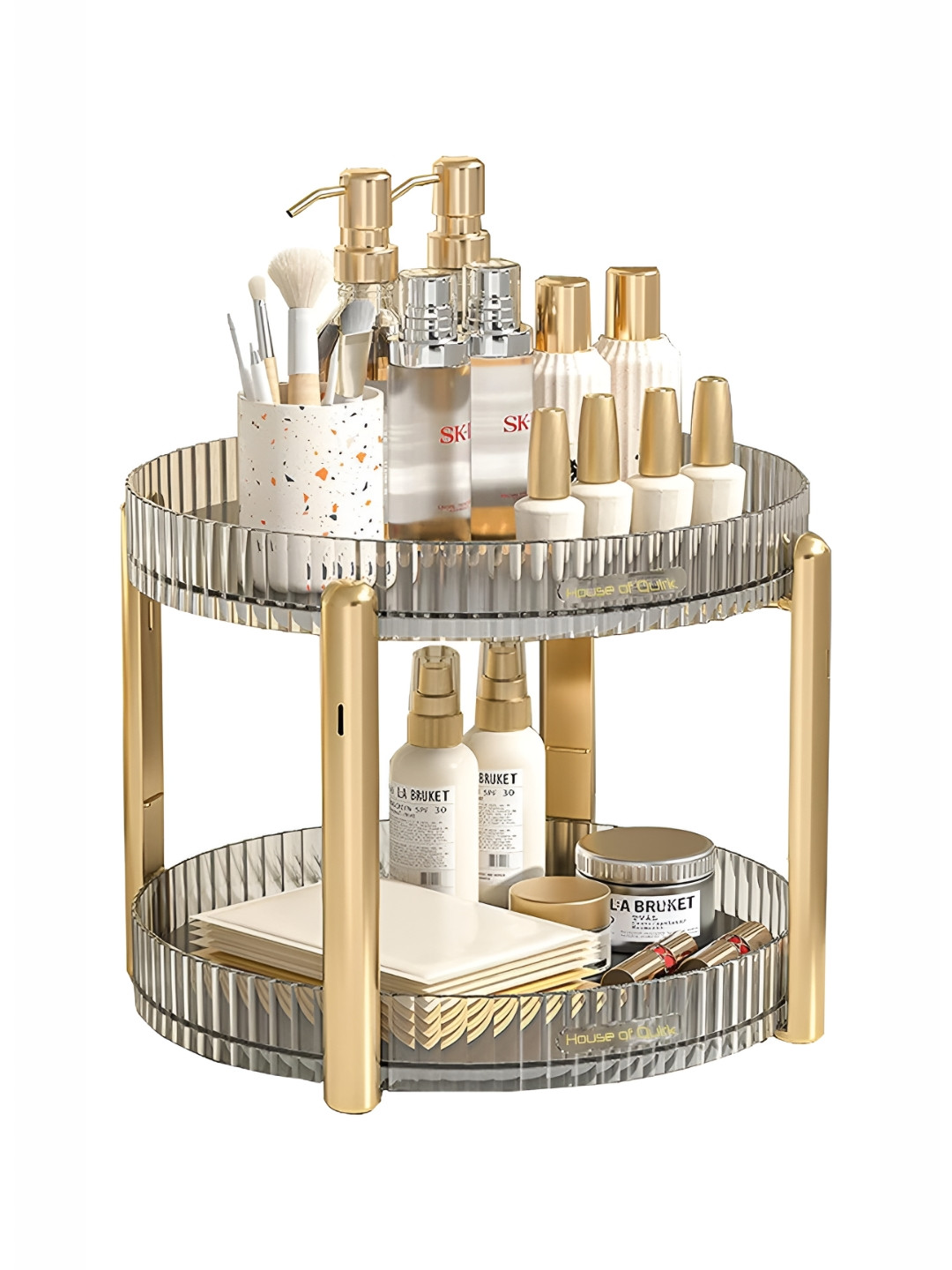 HOUSE OF QUIRK Grey & Gold Toned 1 Piece Living Room Multi-Utility Organisers