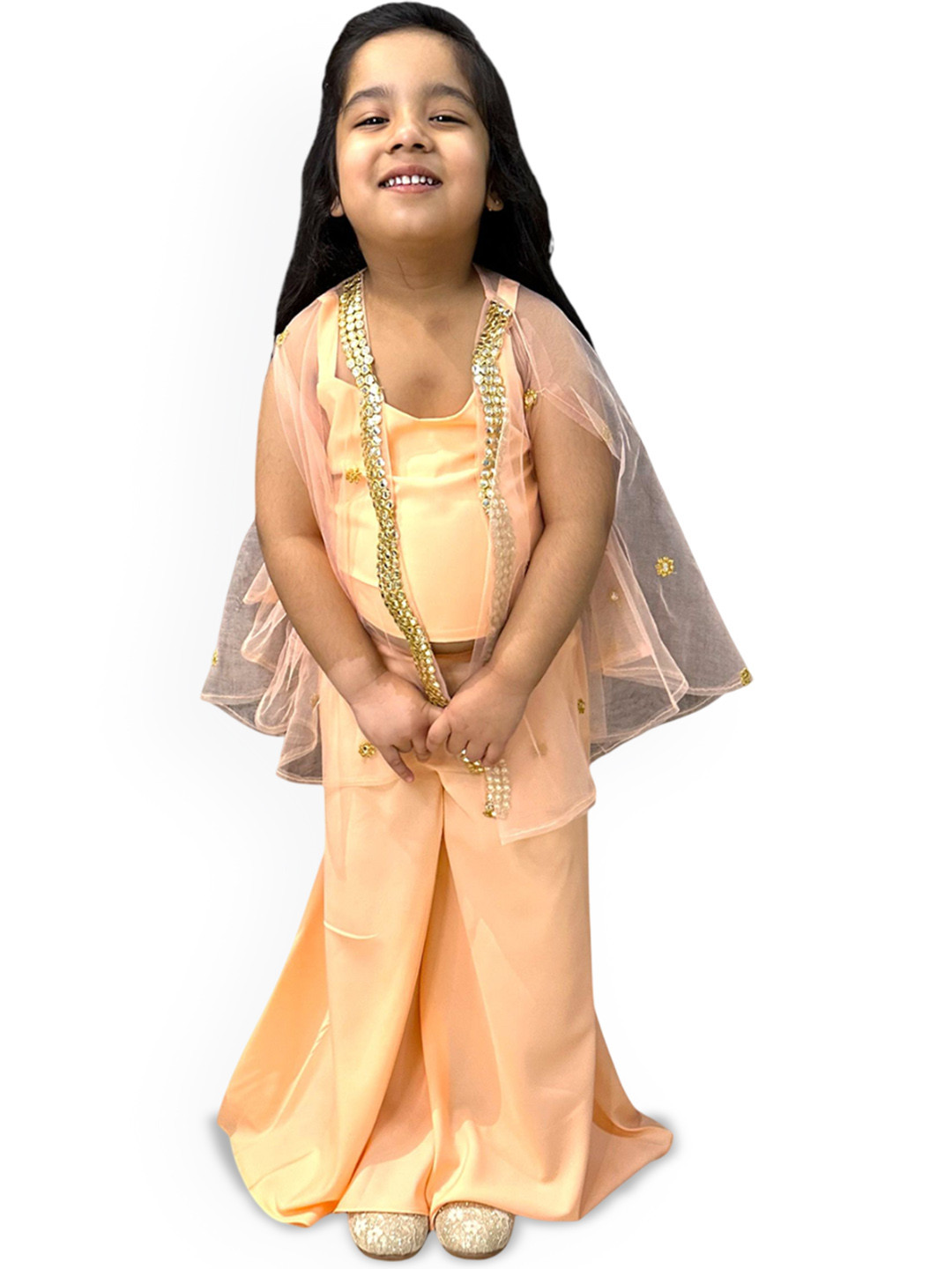 Samsara Couture Girls V-Neck Top With Palazzo & Shrug