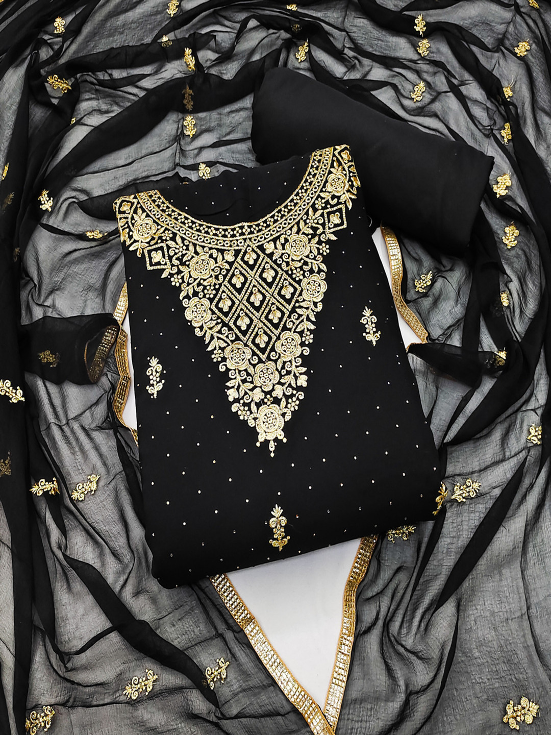 TRYSTON Floral Embroidered Poly Georgette Unstitched Dress Material