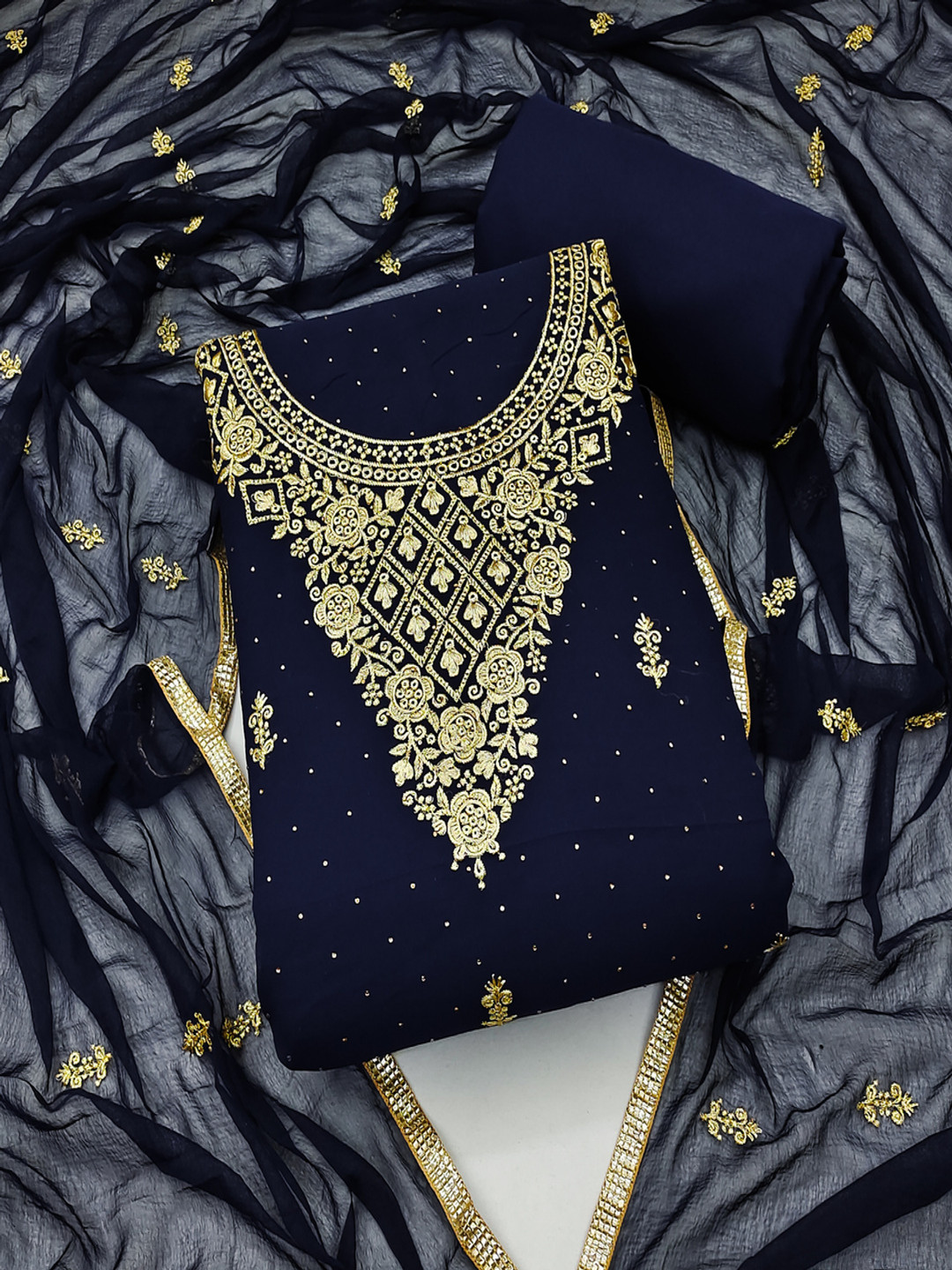 TRYSTON Floral Embroidered Poly Georgette Unstitched Dress Material