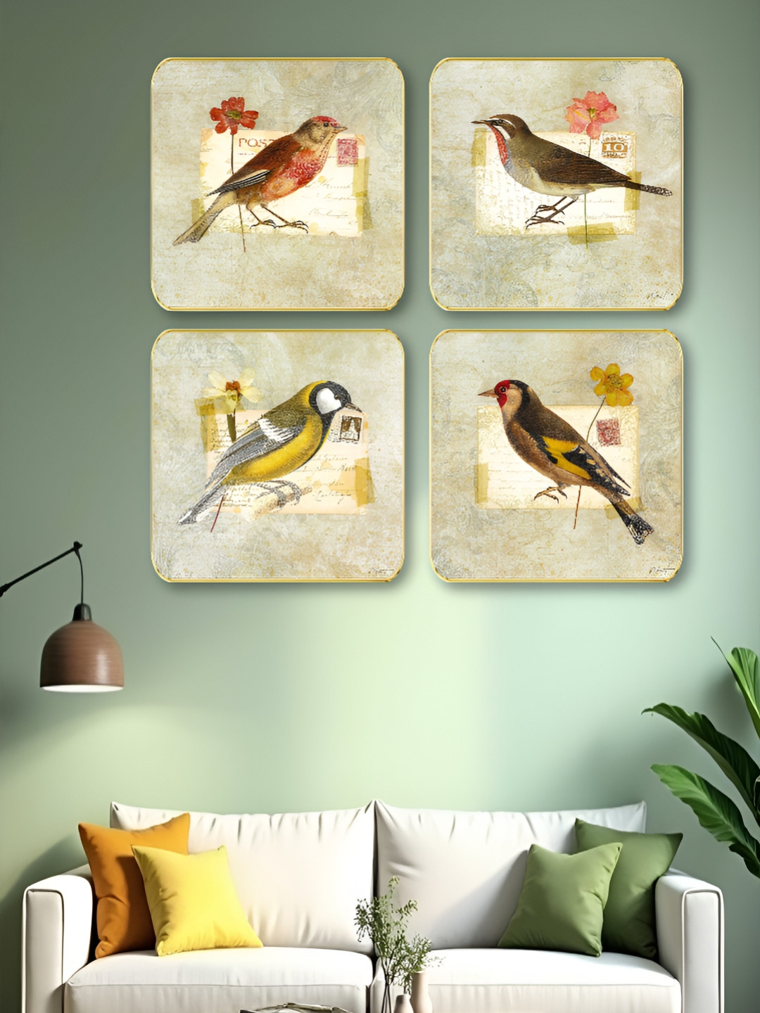 Myntra Elegant Homes Wood 4 Piece Wall Square Paintings Wall Art - 10 x 10 In