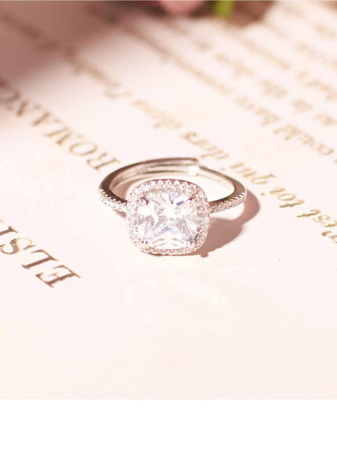 SALTY Silver Shimmering Cushion-Cut Ring For Women & Girls