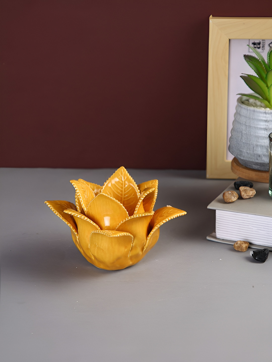 Myntra Elegant Homes Yellow Petals Textured Ceramic Candle Holder