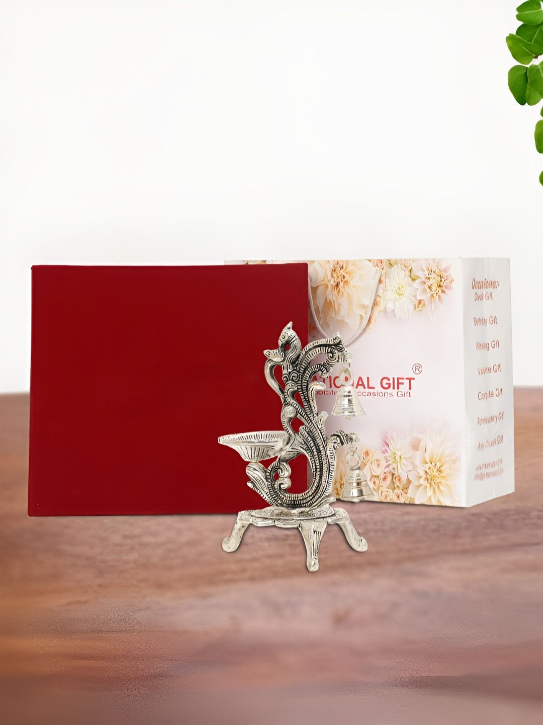 INTERNATIONAL GIFT Silver-Plated Jyot Diya Stand With Velvet Box And Bag