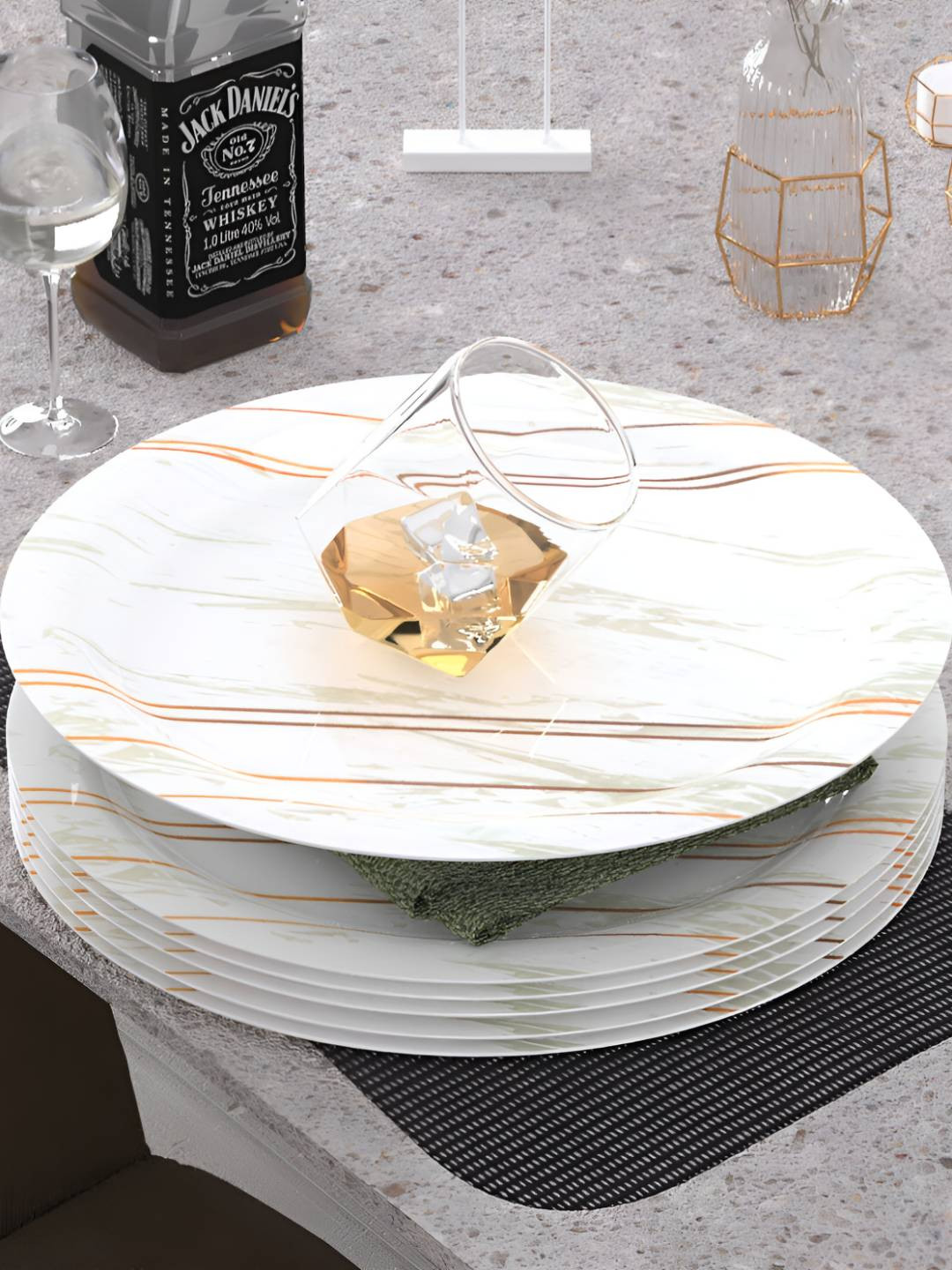 Castleite Gold-Toned 6 Pieces Printed Dishwasher Safe Glossy Finish Melamine Plates