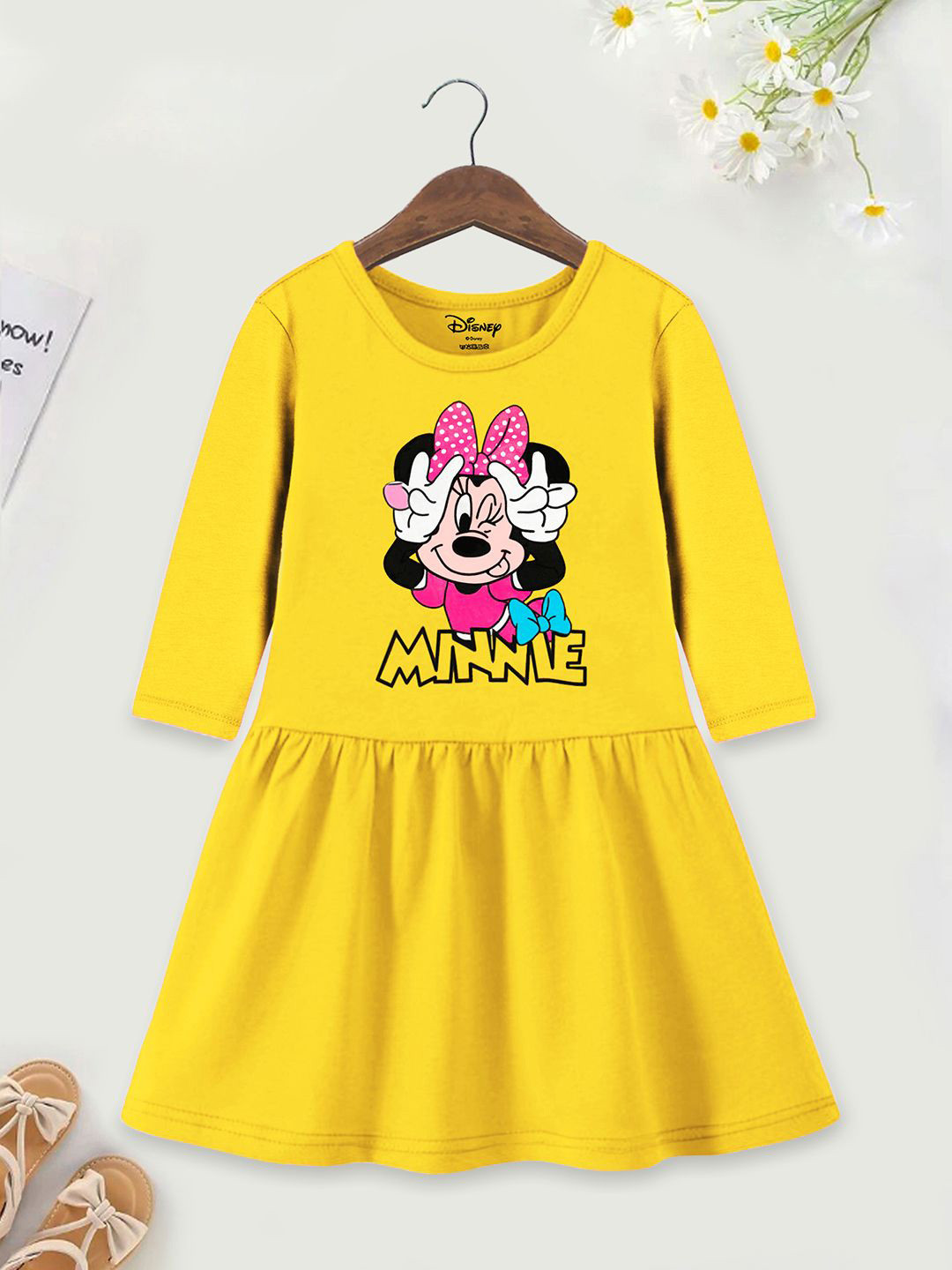 Disney By Miss and Chief Girls Cotton Minnie Mouse Printed Fit & Flare Dress