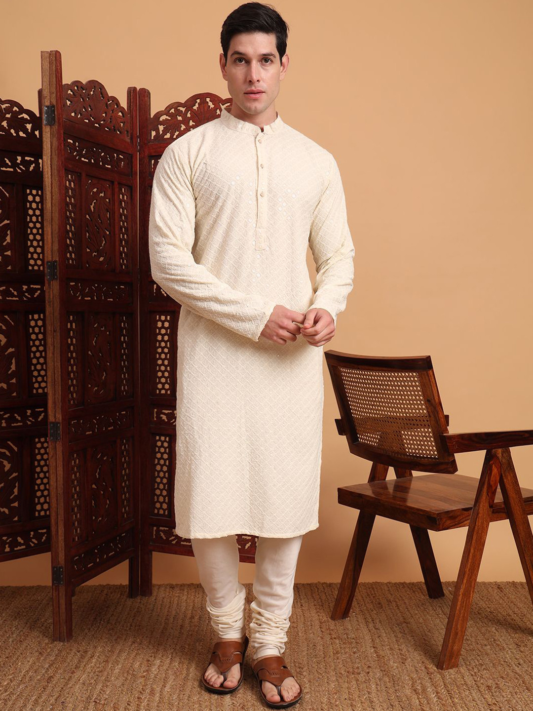 House of Pataudi Rayon Chikankari Embroidered Work Kurta