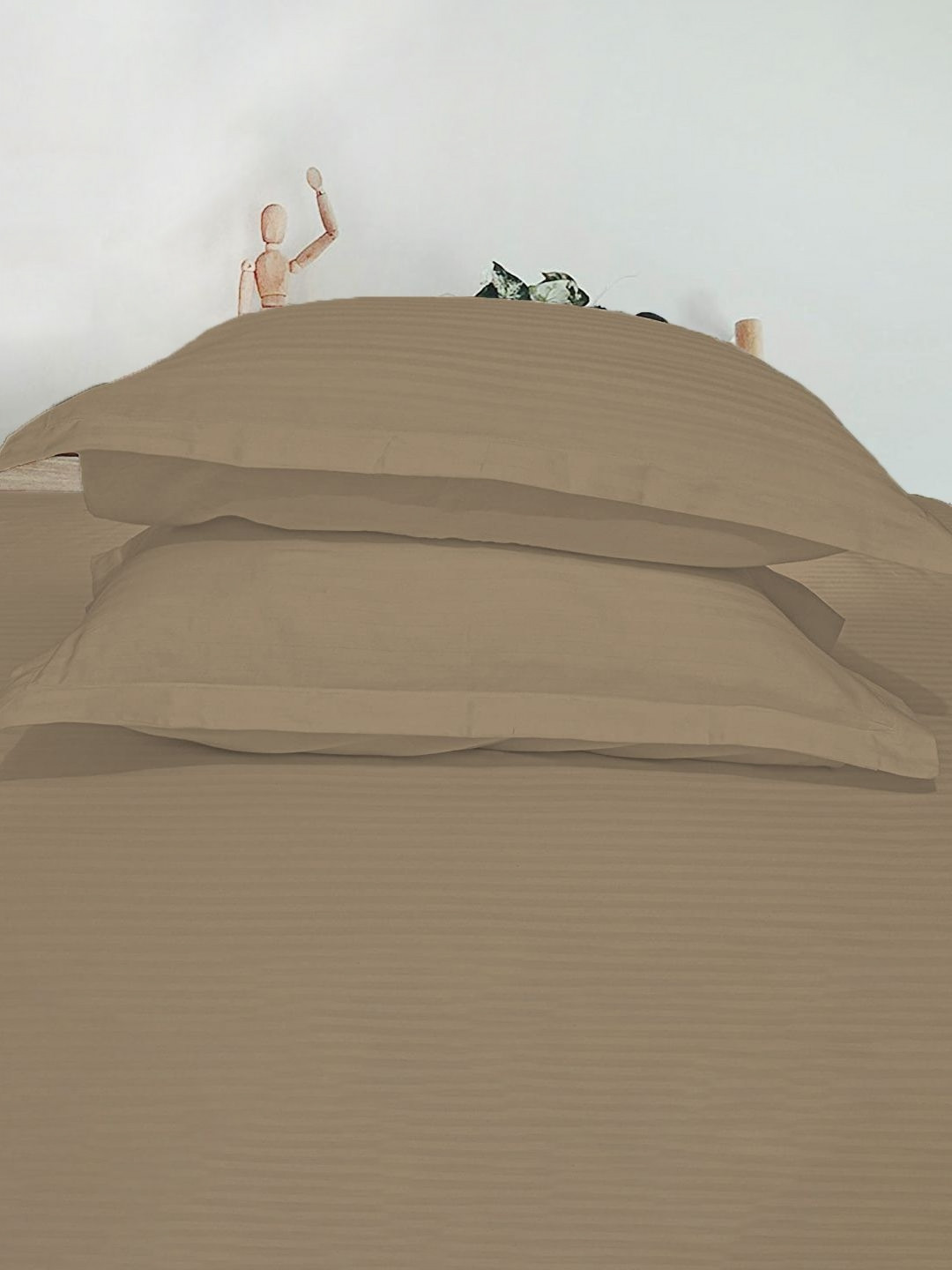 Enchant Home Brown 2 Pieces Striped Pure Cotton Rectangular Shaped Pillow Covers