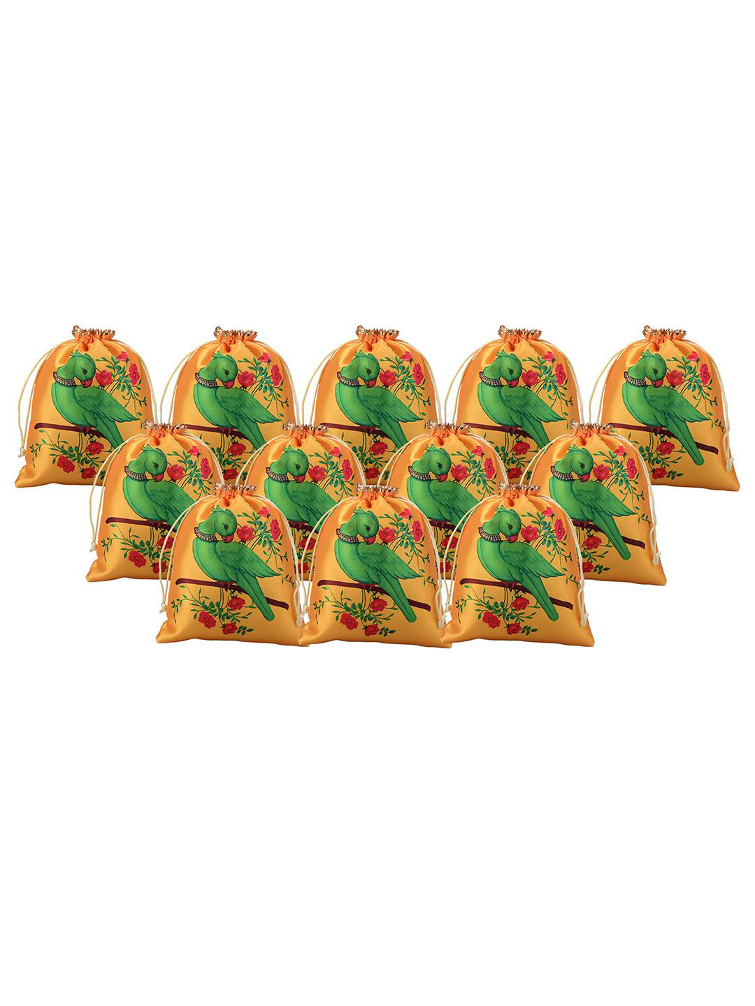 Kuber Industries 12 Pieces Parrot Printed Satin Potli Clutchs