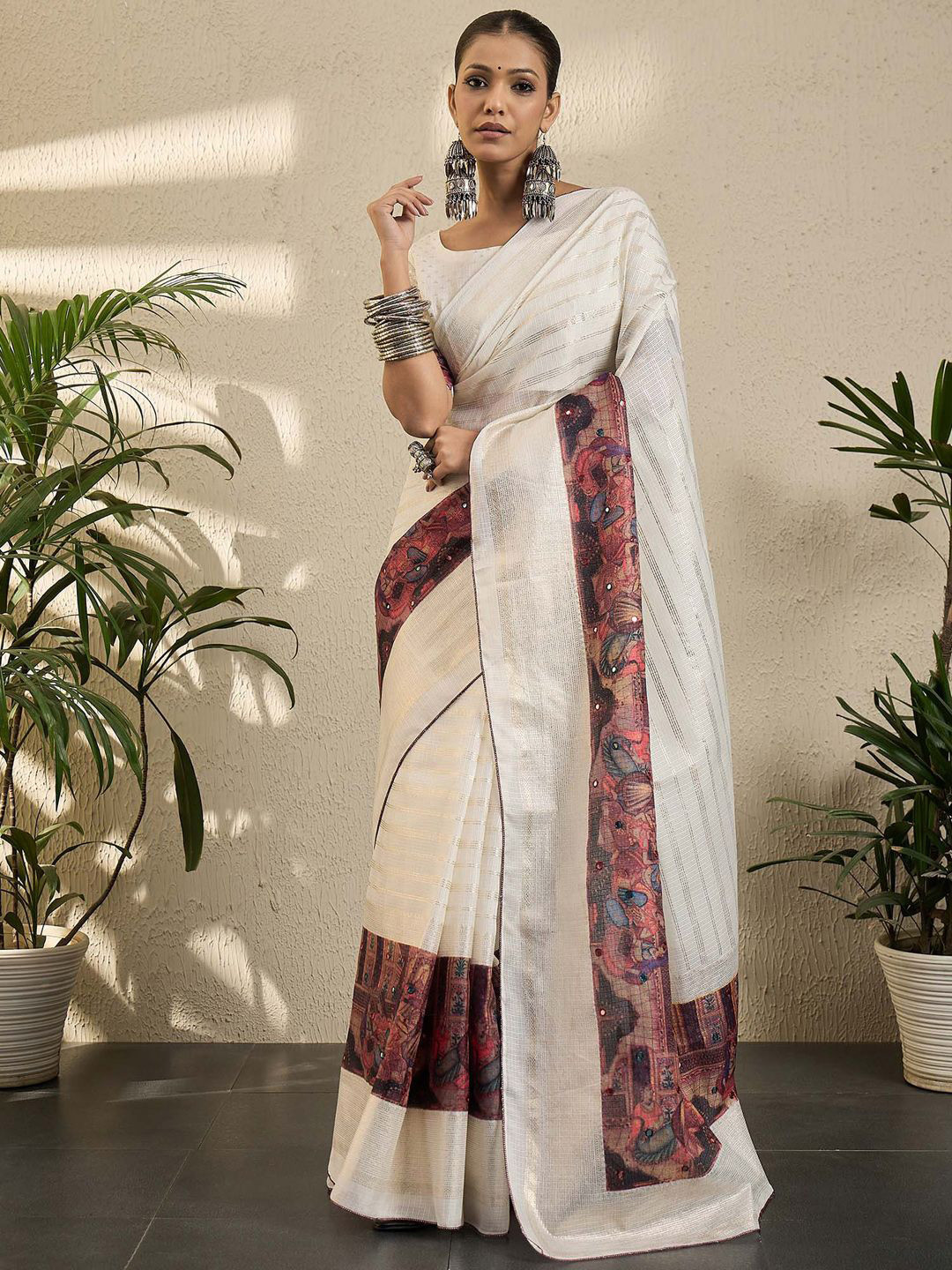 all about you Striped Saree with Blouse Piece