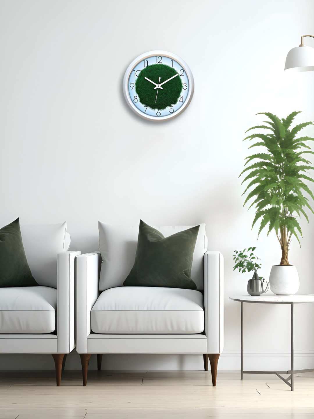 Aura White & Green Contemporary Wall Clock