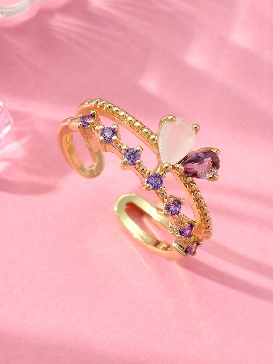 SALTY Majestic Stone Studded Crown Ring For Women & Girls