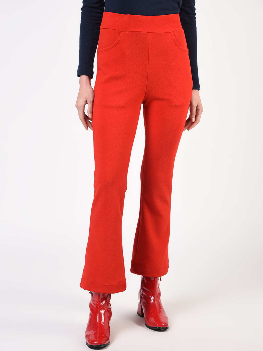 FLOREOS Women Textured Comfort Wrinkle Free Trousers