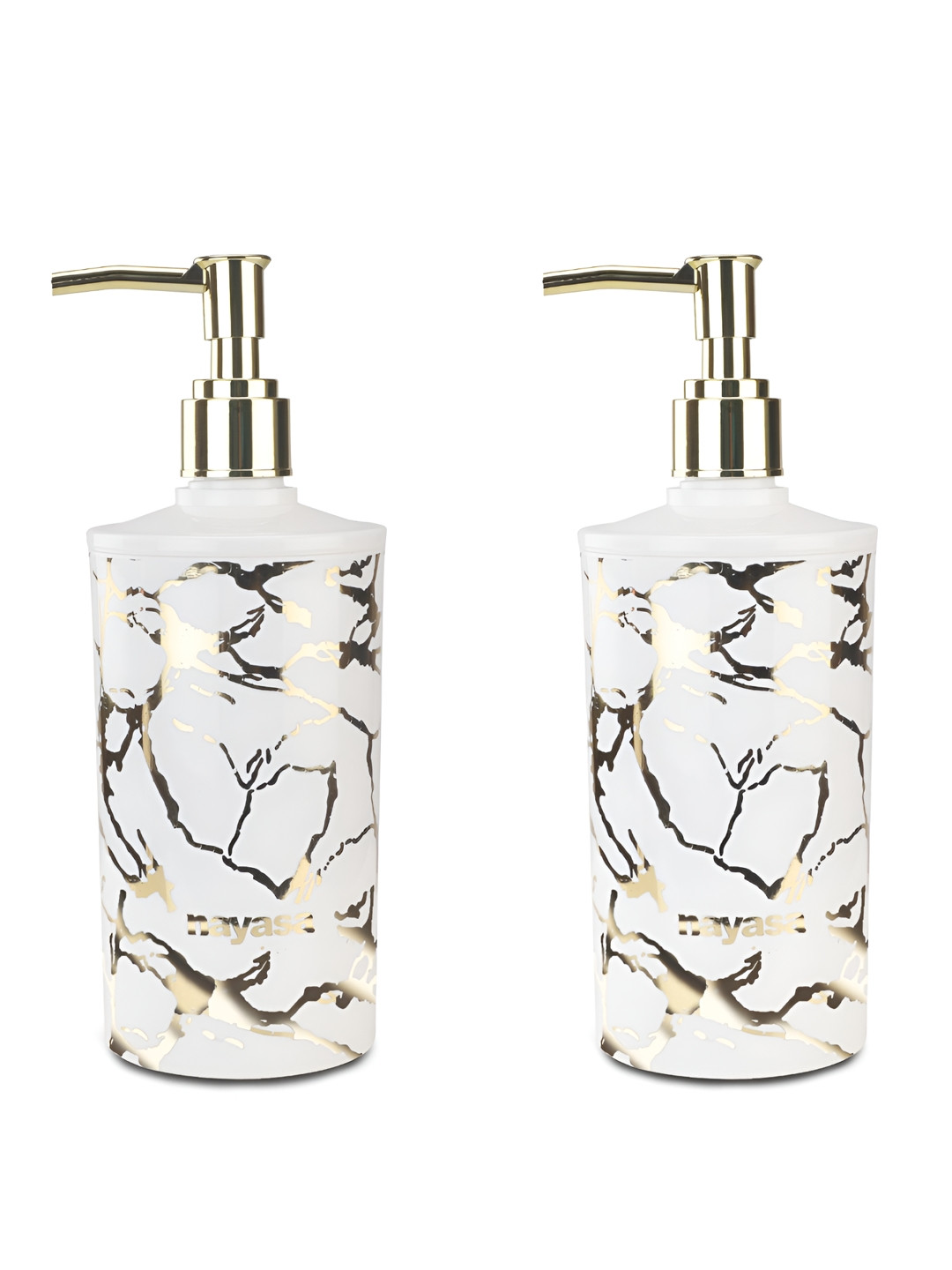Nayasa Set of 2 White & Gold-Toned Stylo Soap Dispensers with Pump