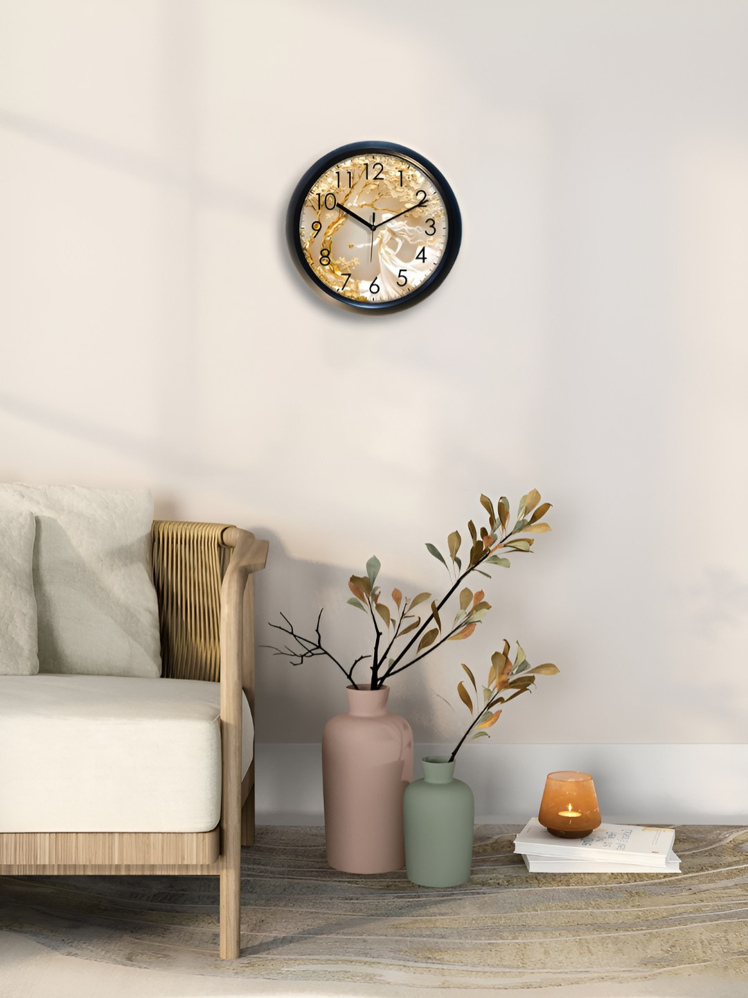 Aura Non-Ticking Blue Plastic Silent Clock Round Battery Analogue Wall Clock-30cm