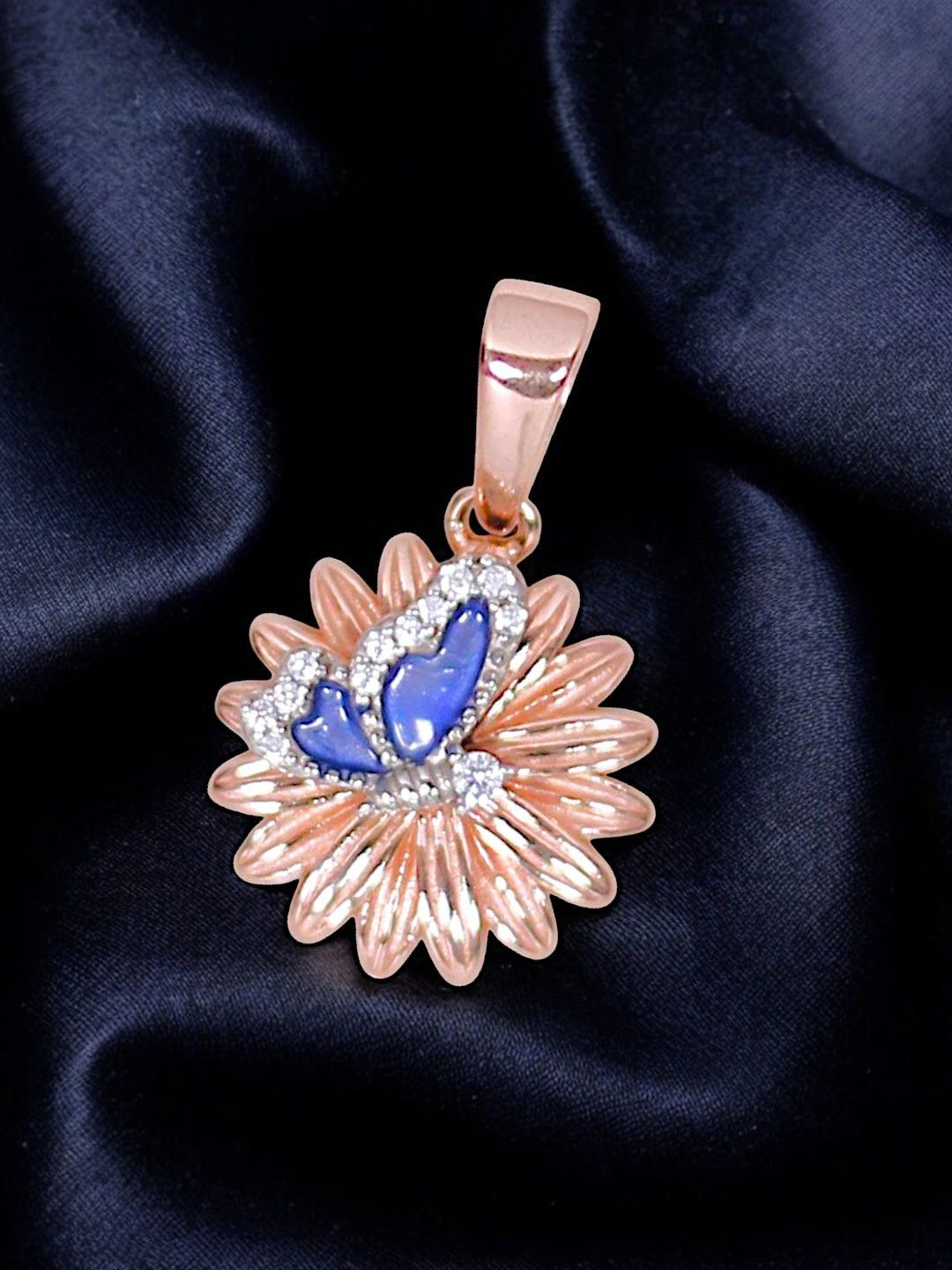 Taraash Kids 925 Sterling Silver Rose Gold-Plated CZ Studded Flower Pendant