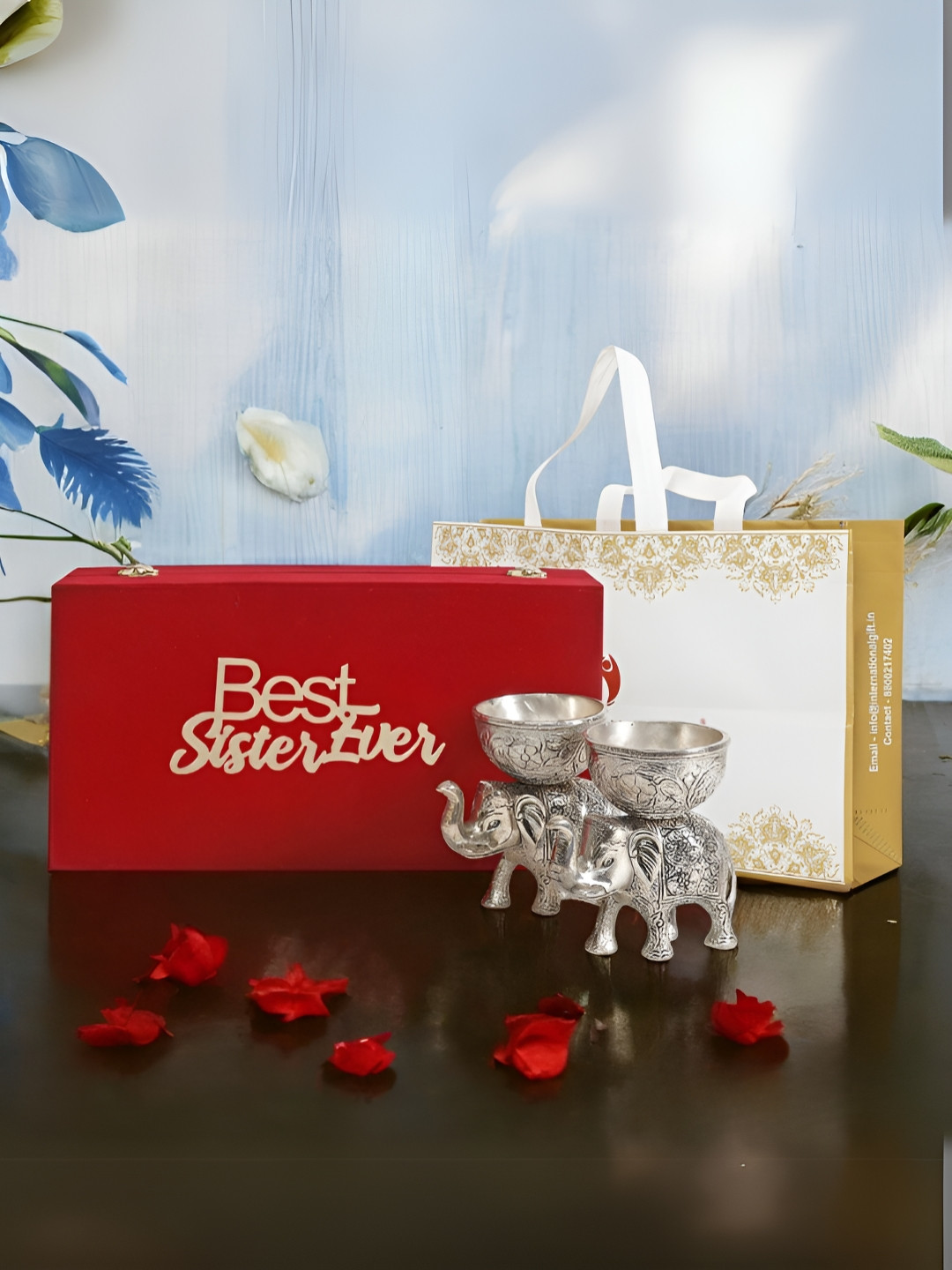 INTERNATIONAL GIFT Silver Plated 2 Piece Elephant Bowl Set With Velvet Box & Carry Bag