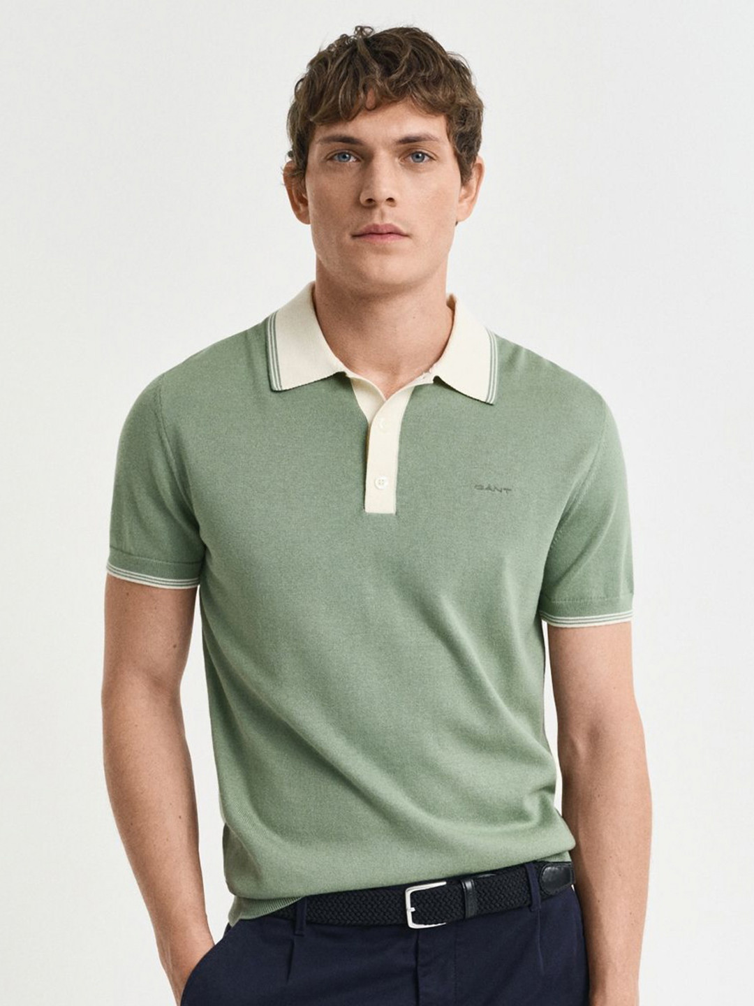 GANT Men Solid Modal Blend Polo Collar Cotton T-shirt