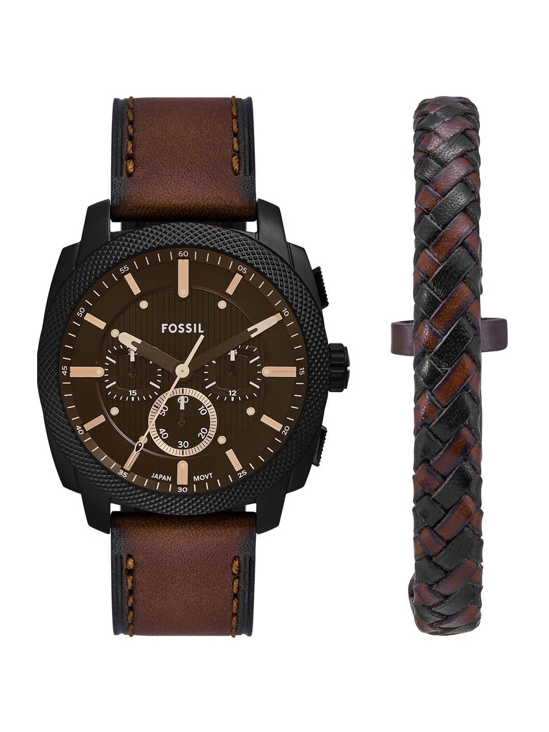 Fossil Men Machine Dial & Leather Straps Analogue Watch FS6102SET