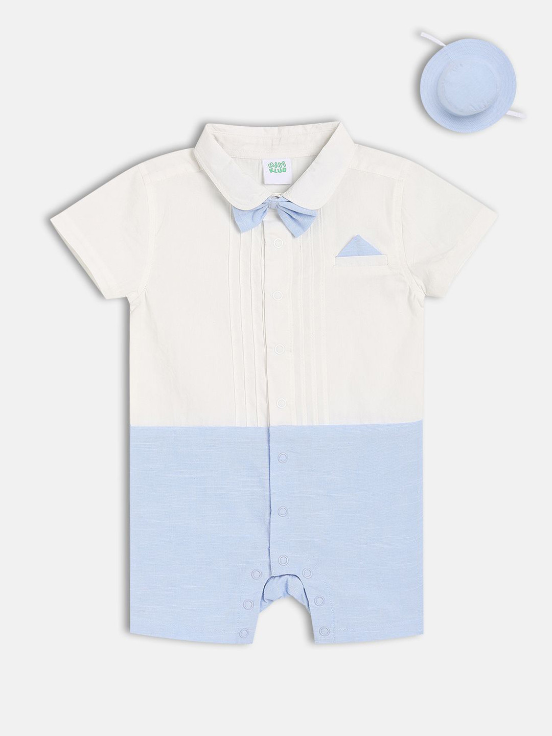 MINI KLUB Infants Colourblocked  Cotton Half Sleeves Romper With Cap