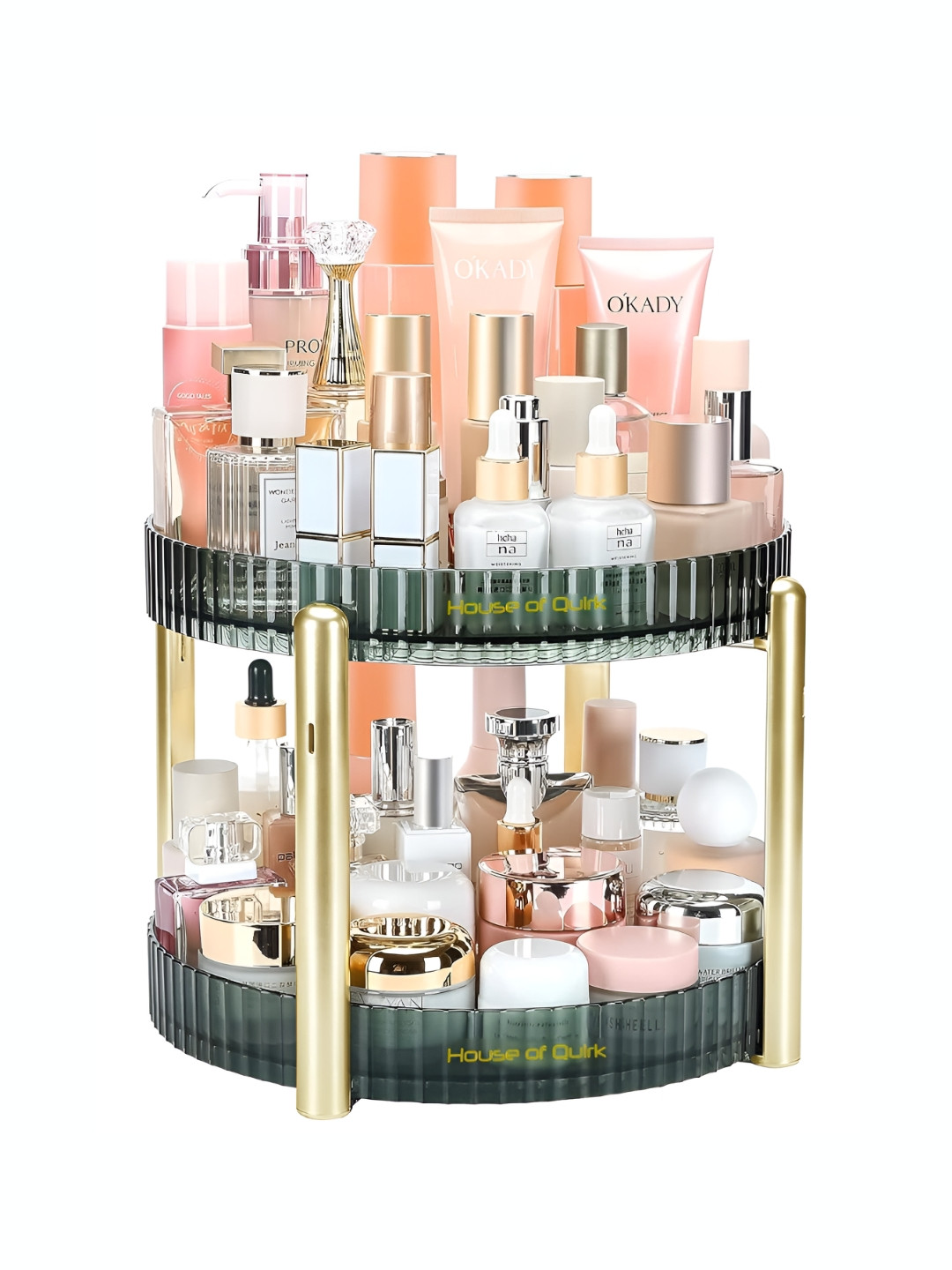 HOUSE OF QUIRK Green And Gold-Toned Multi-Utility Rotating Organiser