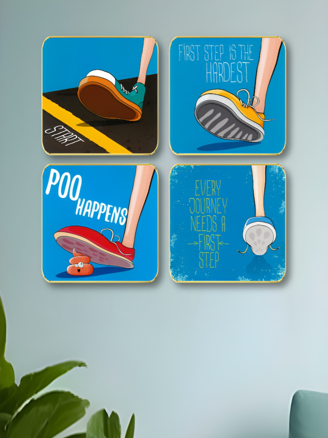 Myntra Elegant Homes Digital Wood 4 Pcs Wall Square Paintings Wall Art - 10x10In