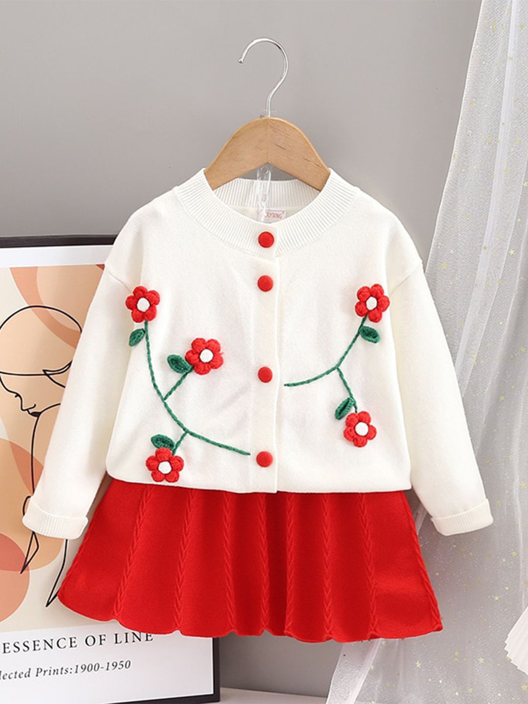 Bold N Elegant Girls Emboidered Sweater With Midi Skirt