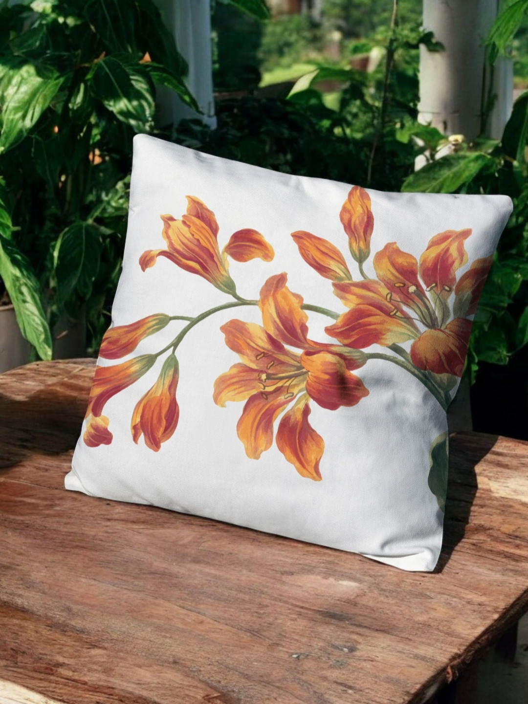 LUSHLYF White & Brown Floral Velvet Square Cushion Cover
