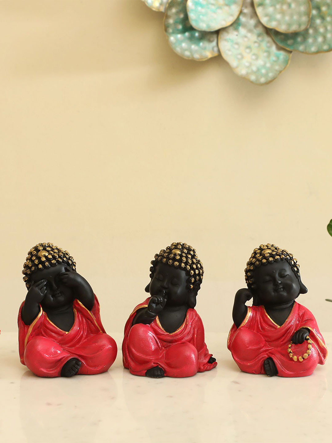 vedas S-Stella Monk Black Metal Metallic Living Room Set of 3 Medium Showpieces - 5.1 Inches