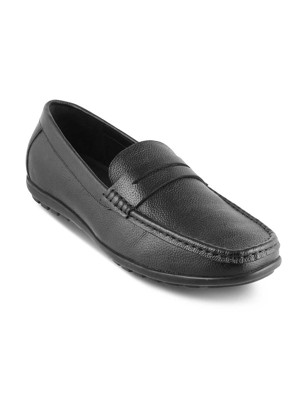 Tresmode Men The Lemec Black Leather Penny Loafers