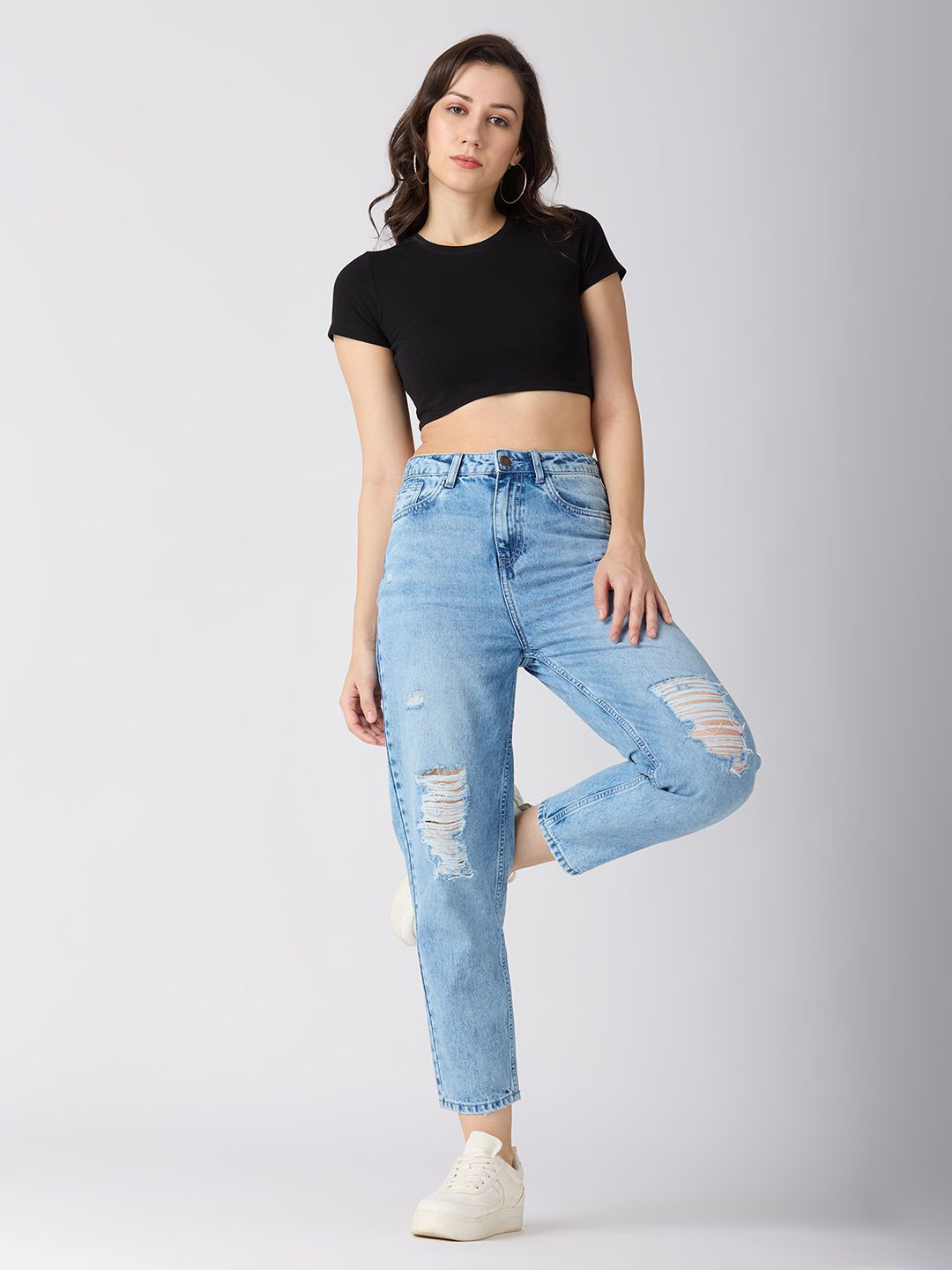 Globus Slash Knee Distress High-Rise Barrel Fit Jeans