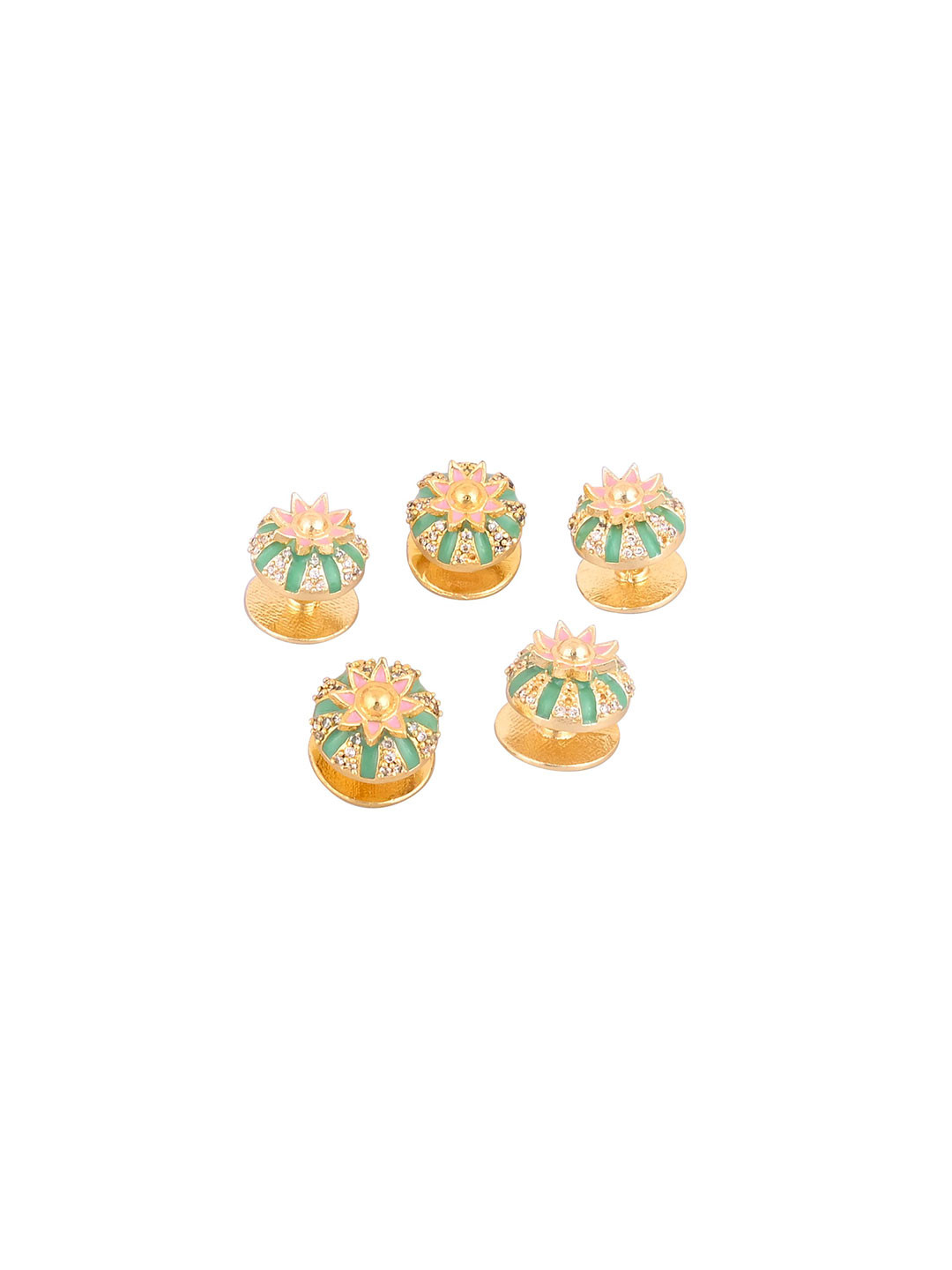 House of Pataudi Set Of 5 Gold-Plated Stone Studded Kurta Button