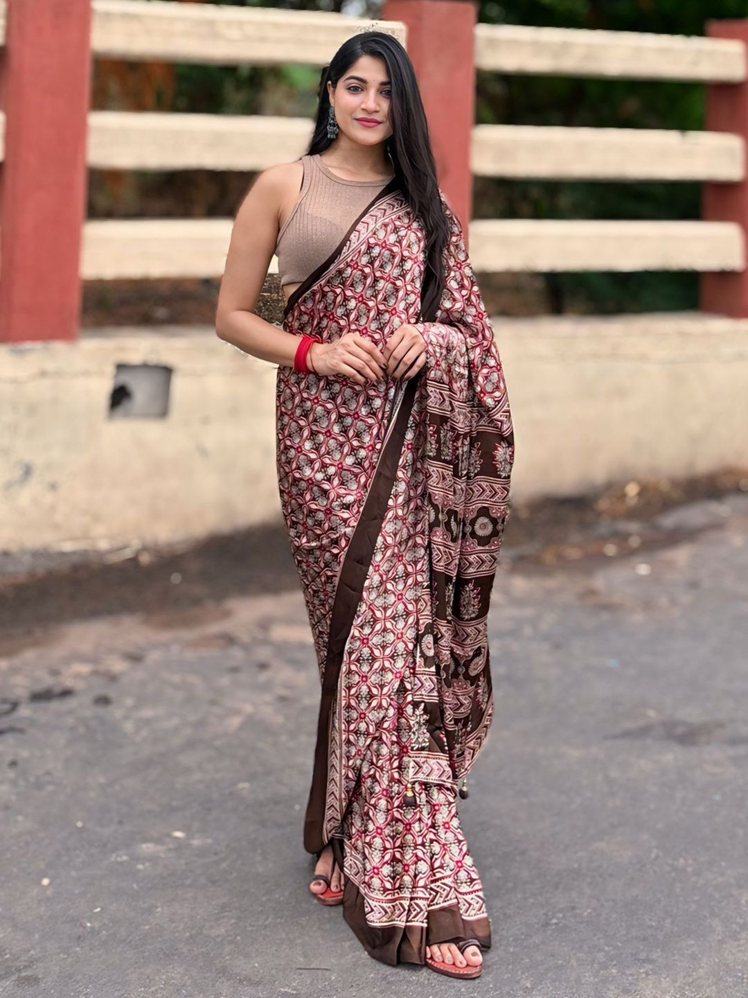 Saree mall Floral Ajrakh printed Sarees