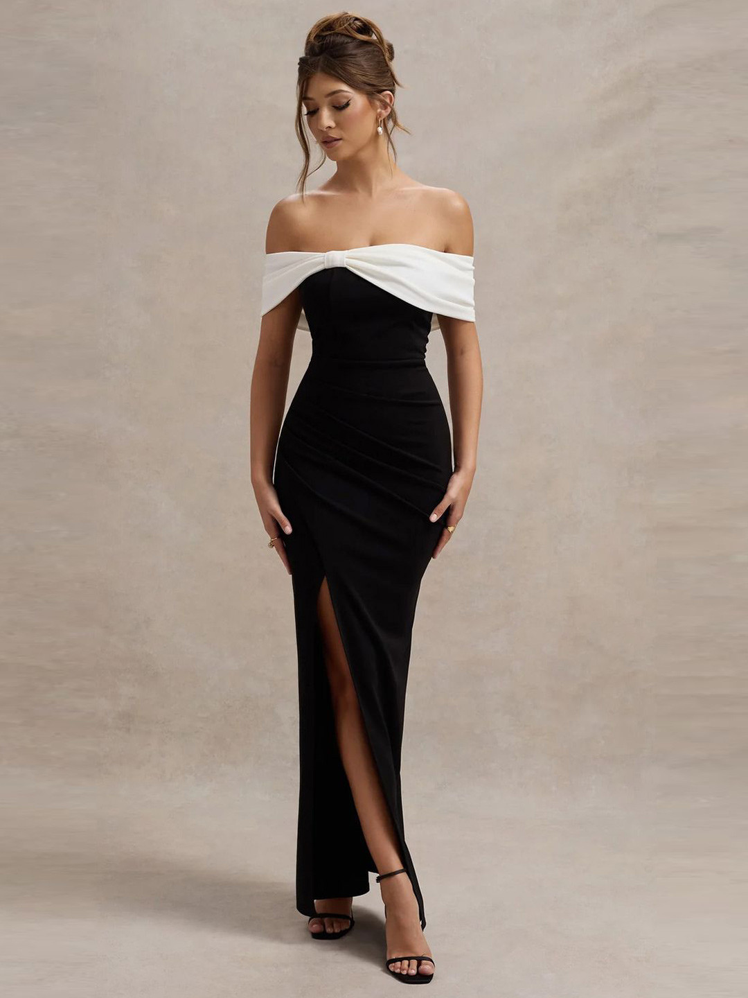 Genzy Off-Shoulder Crepe Bodycon Maxi Dress