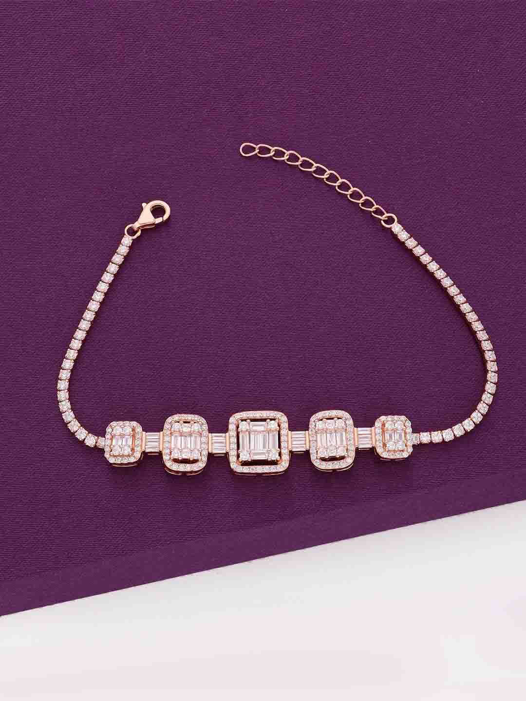 KAI JEWEL Women 92.5 Silver CZ-Stone Rose Gold-Plated Square Cut Classic Link Bracelet