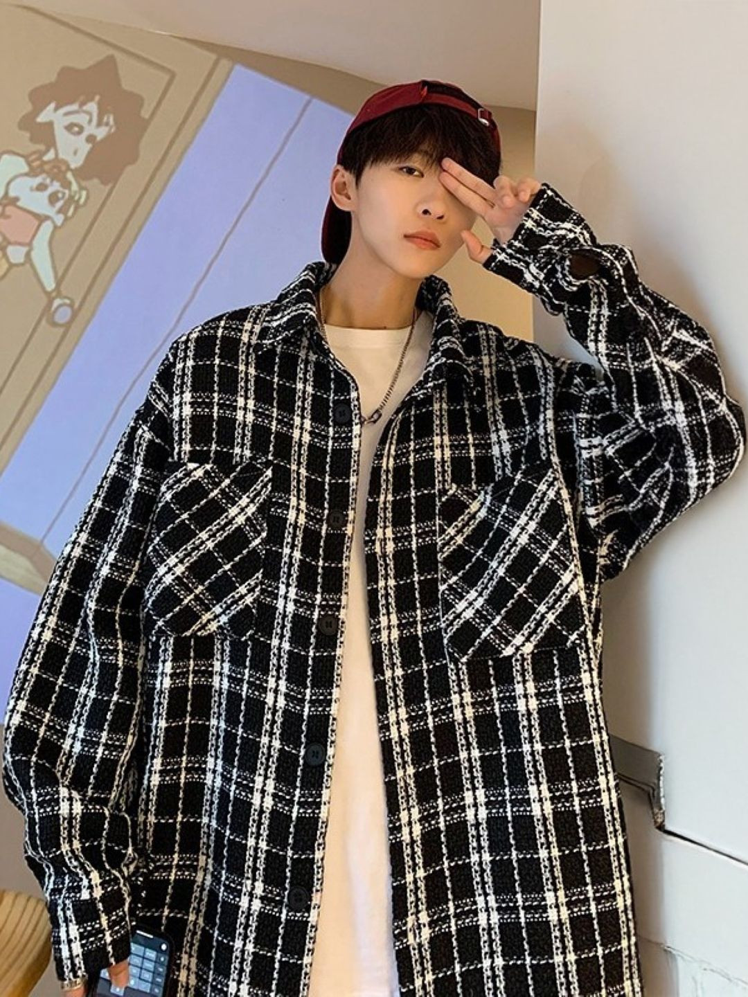 StyleCast Men Relaxed Oversized Checked Casual Shacket