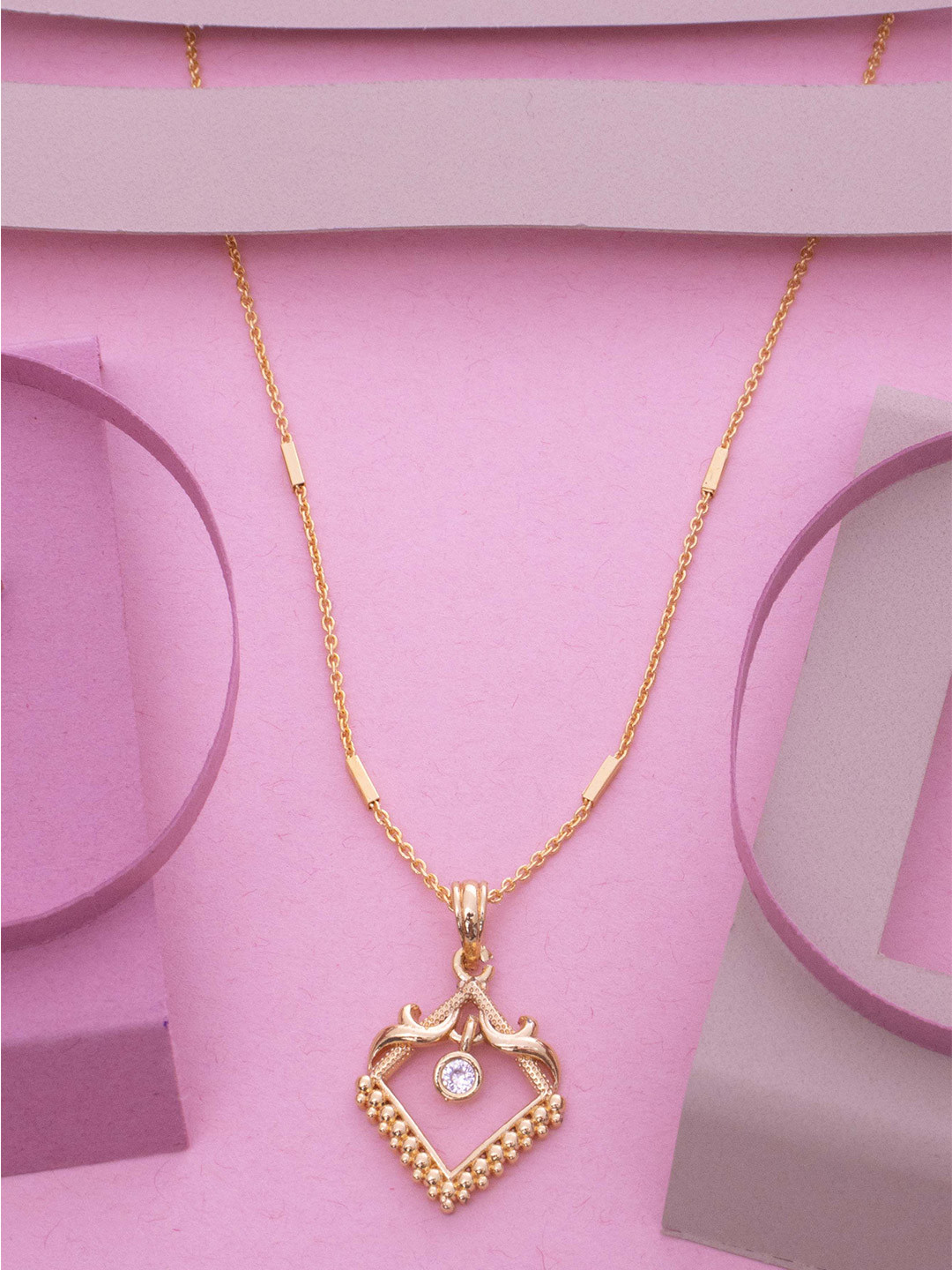 Ramdev Art Fashion Jwellery Exquisite Gold-Plated Stone Studded Pendant With Chain