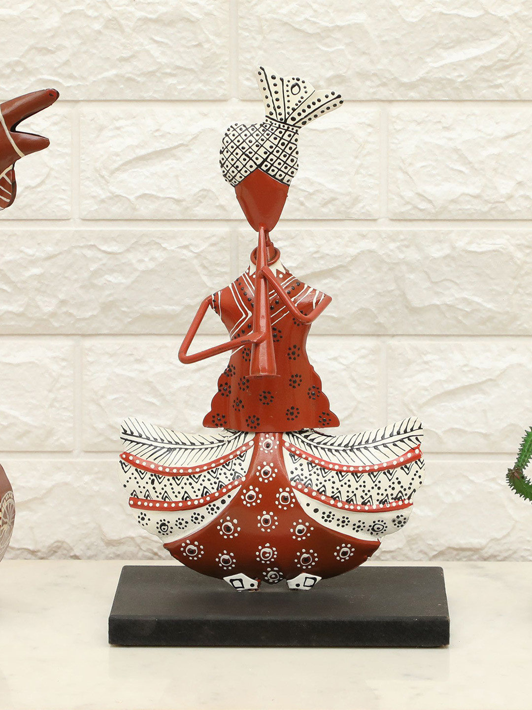 vedas F-Akemi Flute Rust Metal Metallic Home Office Hand-Painted Medium Showpiece - 13.4 Inches