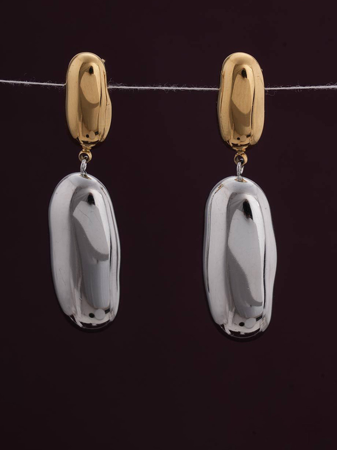 PALMONAS Statement Bi-Metal Geometric Gold Plated Waterproof & Anti-Tarnish Drop Earrings