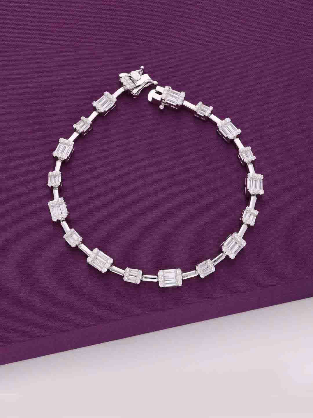 KAI JEWEL Women 92.5 Silver CZ-Stone Rhodium-Plated Rectangle Baguettes Link Bracelet