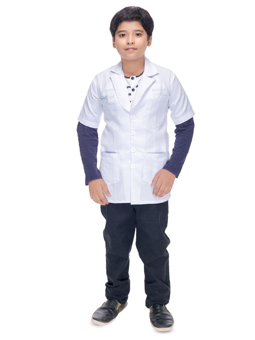 Smuktar garments Boys Solid Notched Lapel Collar Longline Casual  Lab Coat